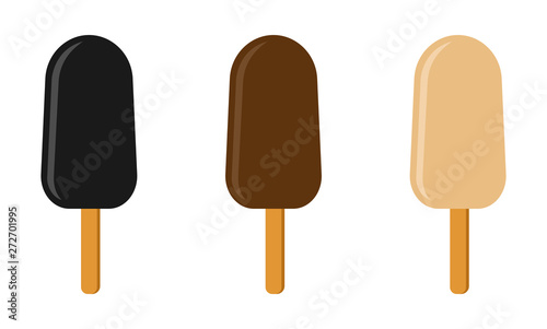 Vector set of colorful ice creams on a stick with different flavor isolated on light background