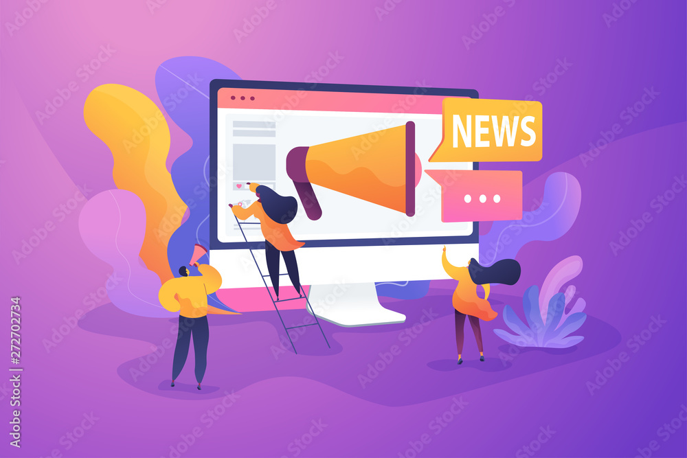 Social media, news tips, IoT and smart city concept. Vector isolated concept illustration with tiny people and floral elements. Hero image for website. Social media, news tips, IoT and smart city concept. Vector isolated concept illustration with tiny people and floral elements. Hero image for website.