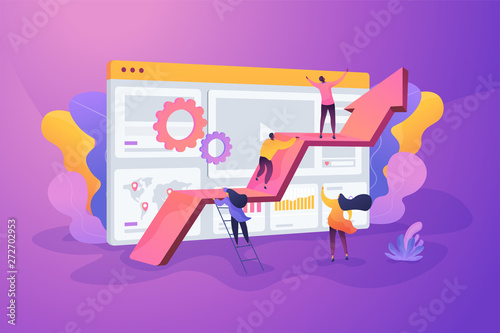 Challenge move for success, confidence winning competition, motivation goals achievement concept. Vector isolated concept illustration with tiny people and floral elements. Hero image for website.