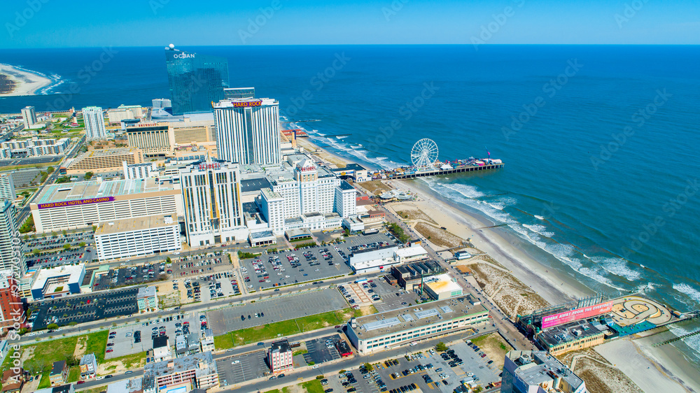 AERIAL VIEW OF ATLANTIC CITY BOARDWALK AND STEEL PIER. NEW JERSEY. USA ...