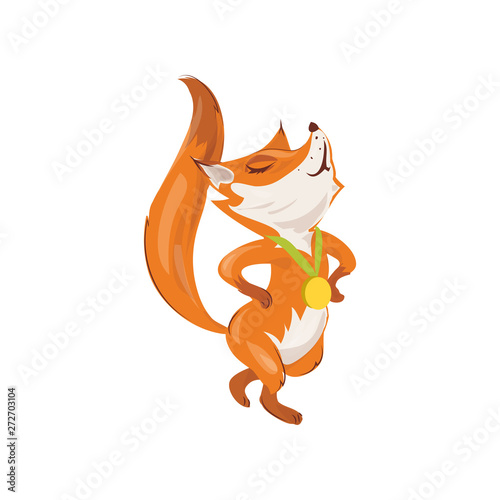 Cute red fox obtain gold medal at modern sport