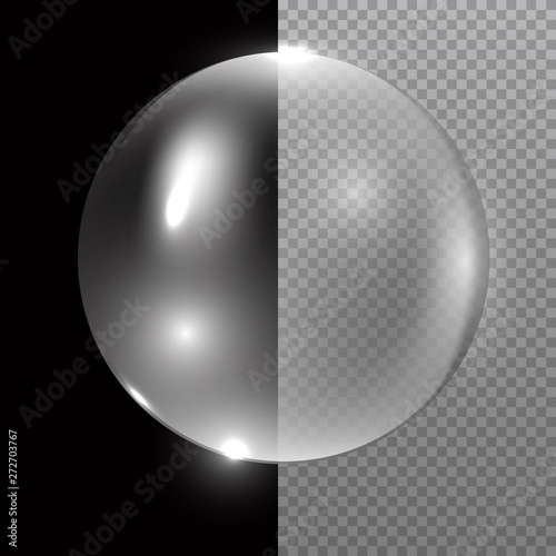 Realistic 3d glass ball or sphere isolated on transparent background. Vector illustration.