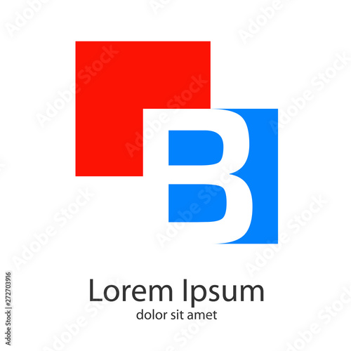 Logotipo abstracto con letra B en espacio negativo en cuadrados en azul y rojo