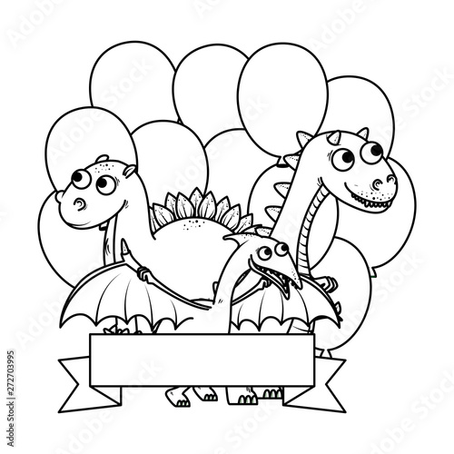 cute dinosaurs group with balloons helium frame