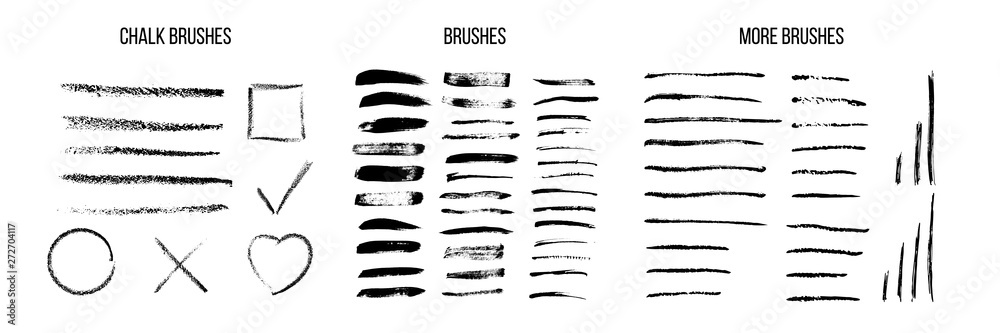 Black ink brush strokes vector set