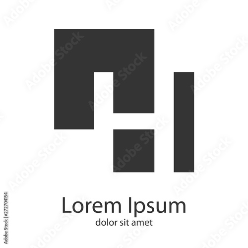 Logotipo abstracto con letra H en espacio negativo en cuadrados en color gris