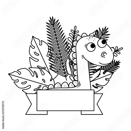 cute diplodocus with exotic leafs frame