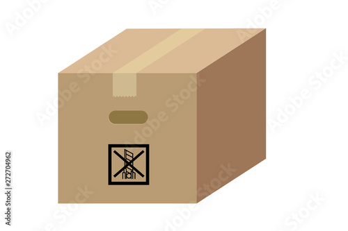 ケアマーク　カッター注意のマークのロゴのダンボール｜荷造りされた段ボールのイラスト