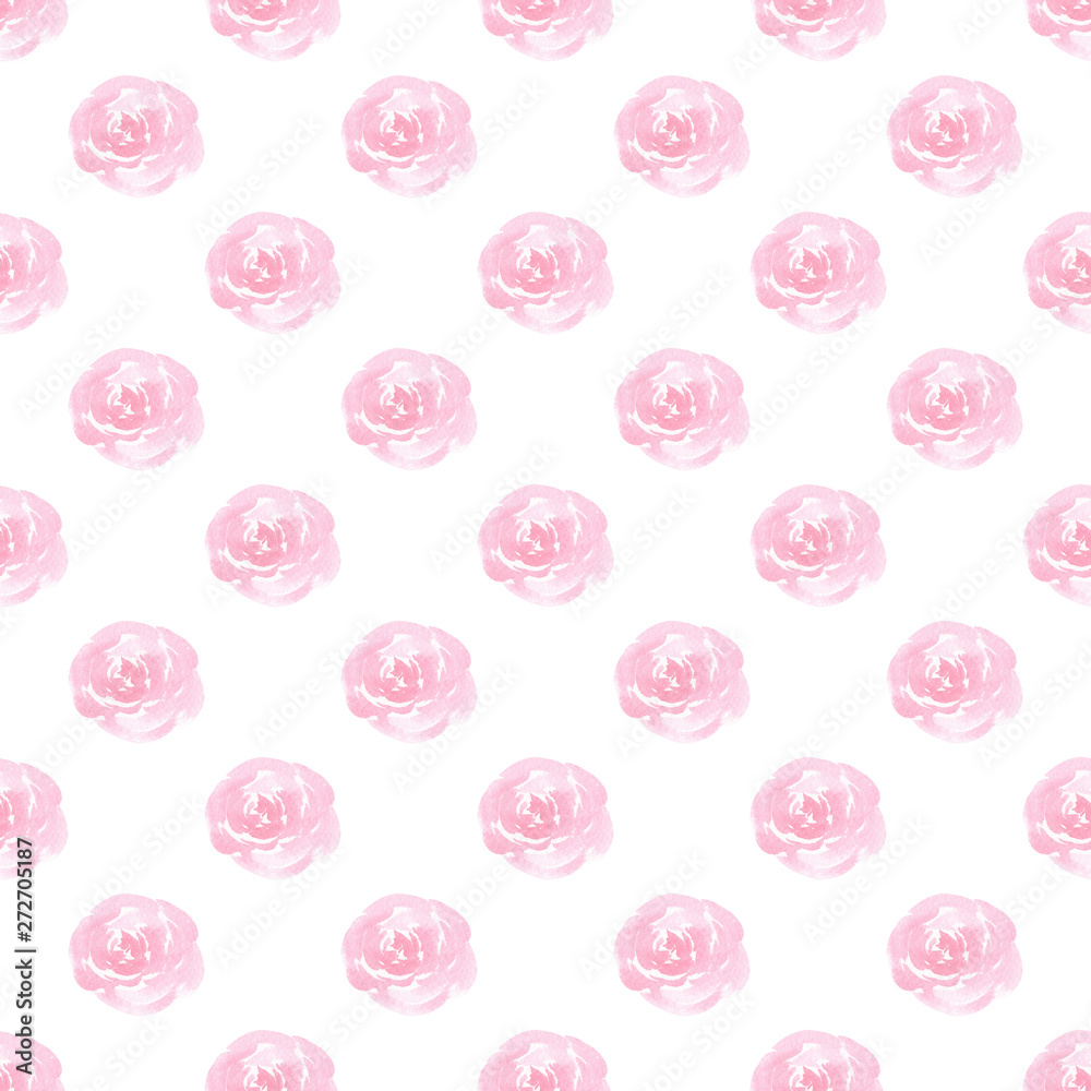 Naklejka premium Pink roses watercolor seamless pattern