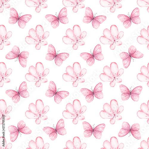 Obraz na płótnie Flowers and butterflies seamless raster pattern w salonie