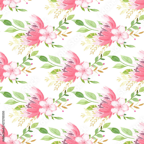 Lotus and sakura watercolor seamless pattern