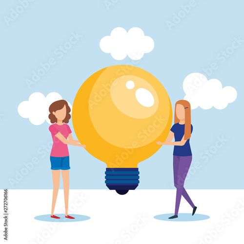 mini people with bulb light idea vector illustration design vector illustrator