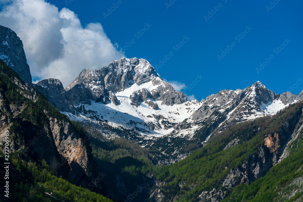 Mountain range of the Soca Valley in Slovenia 
