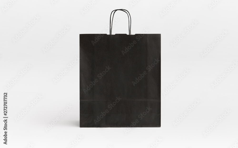black paper bag with stripes front black paper bag with stripes front