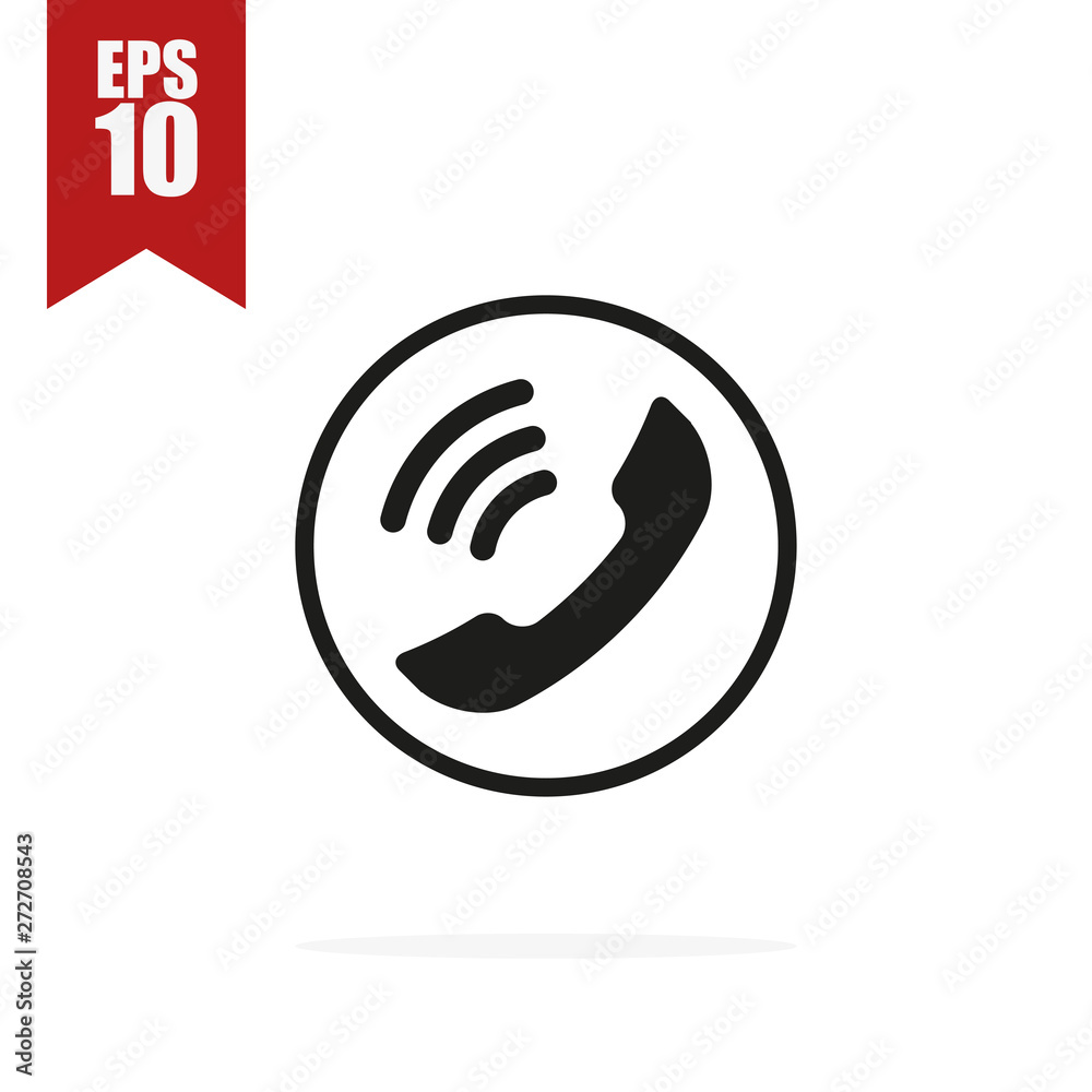 black handset icon with shadow, flat vector