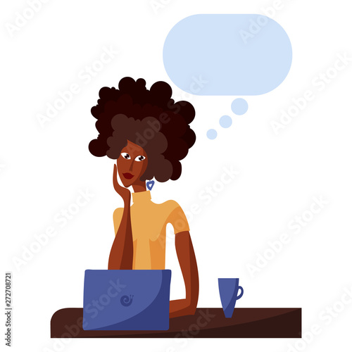 Beautiful afro-american girl dreaming in office