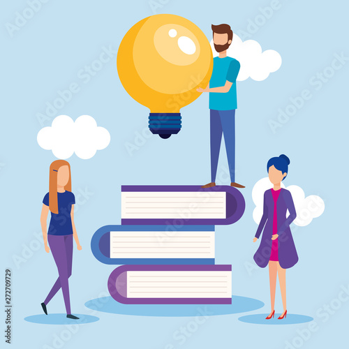mini people with bulb light idea vector illustration design vector illustrator