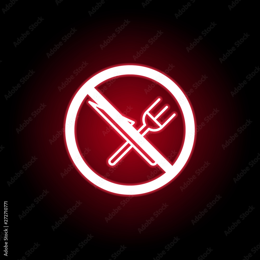 Forbidden eating icon in red neon style. Can be used for web, logo, mobile app, UI, UX Forbidden eating icon in red neon style. Can be used for web, logo, mobile app, UI, UX