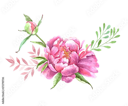 bouquet of watercolor flowers pink peonies