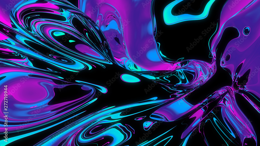 Abstract colorful liquid and holographic colors background. Trendy Vibrant Fluid Colors. 3d render