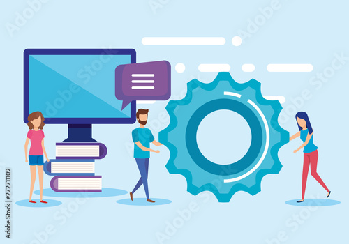 mini people with smartphone vector illustration