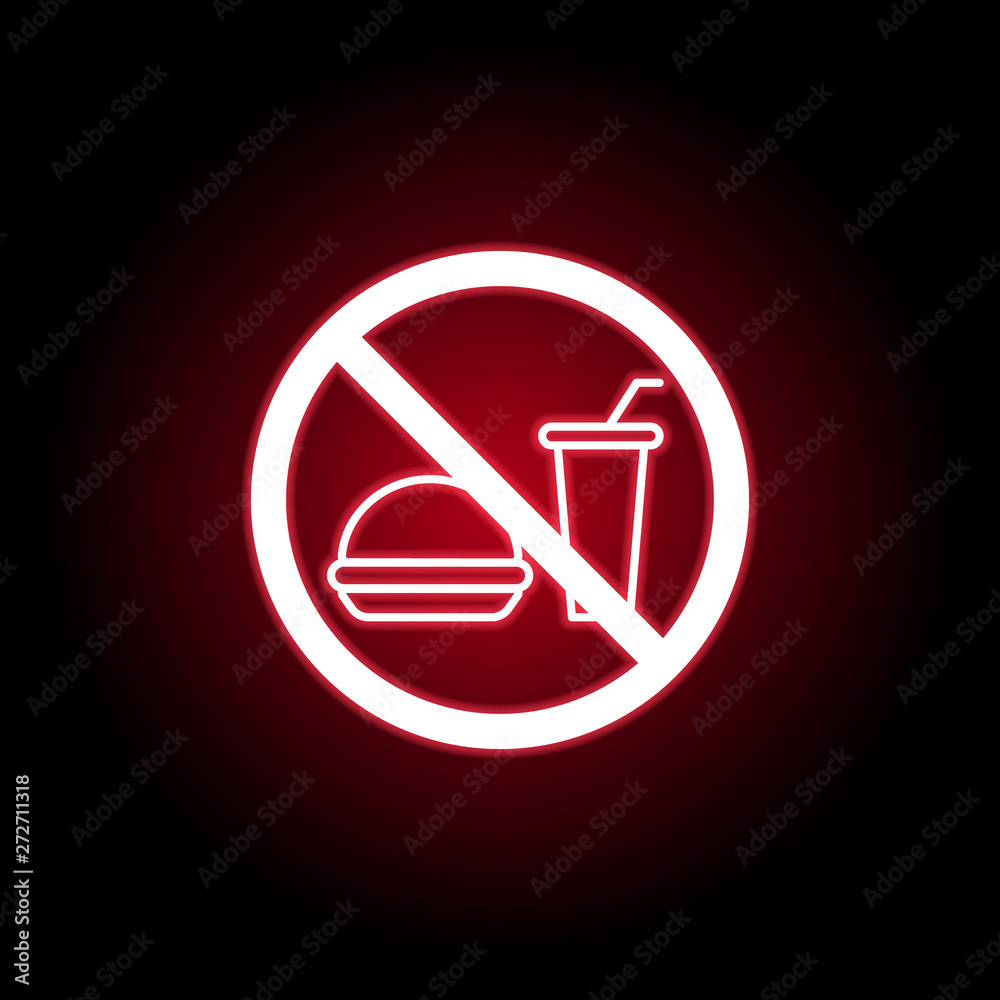 Forbidden fast food icon in red neon style. Can be used for web, logo, mobile app, UI, UX Forbidden fast food icon in red neon style. Can be used for web, logo, mobile app, UI, UX