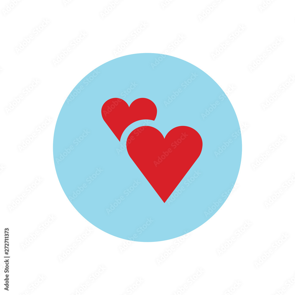 Two hearts icon, vector isolated love symbol. Double heart button.