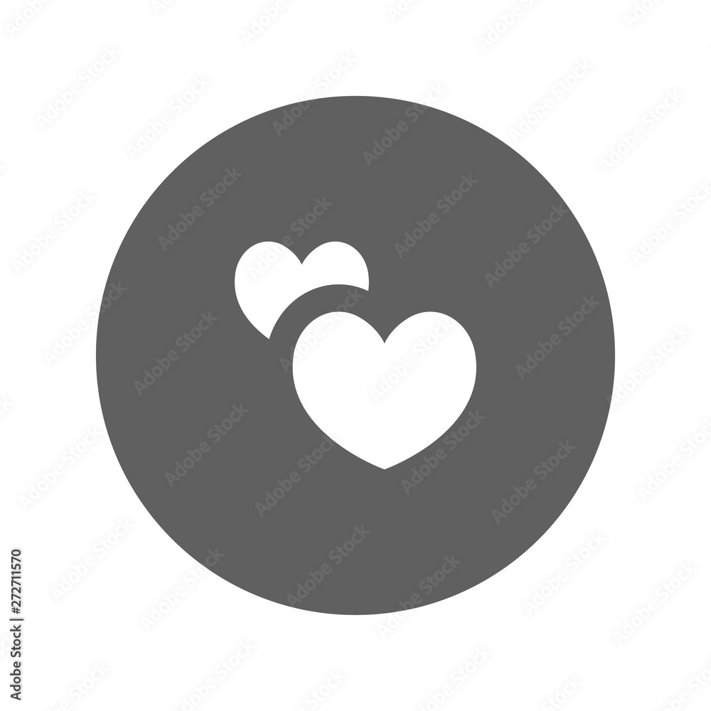 Two hearts icon, vector isolated love symbol. Double heart button.