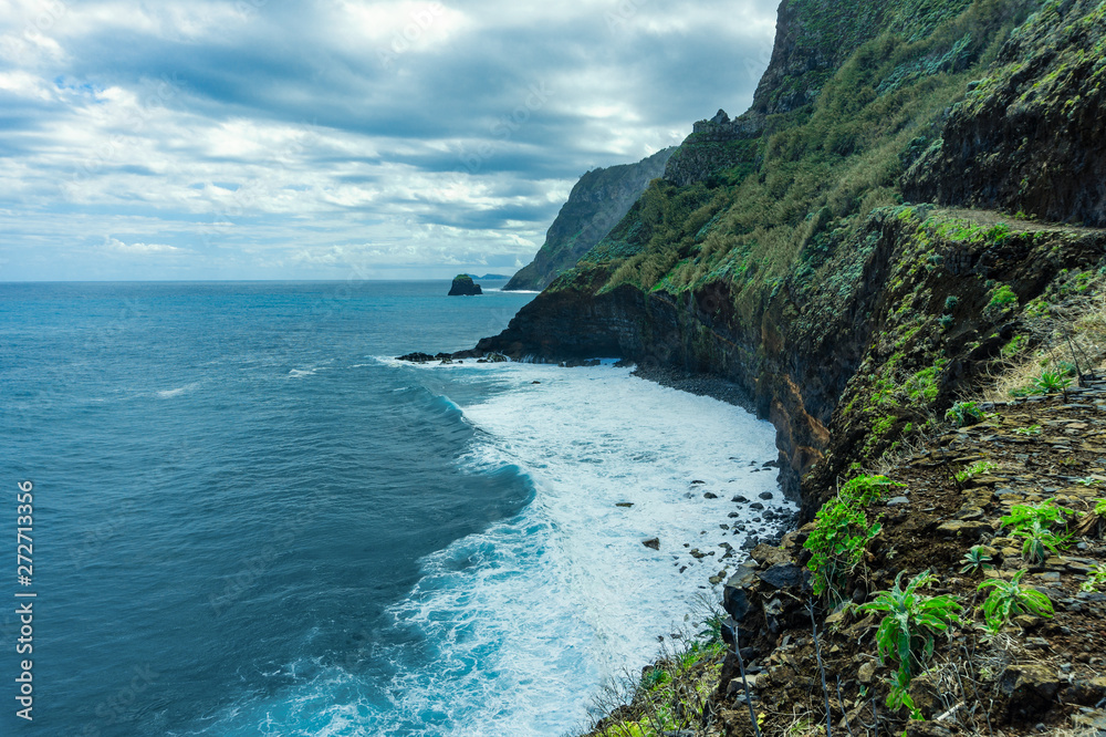 Mountains and ocean on northern Atlantic coast, Madeira
