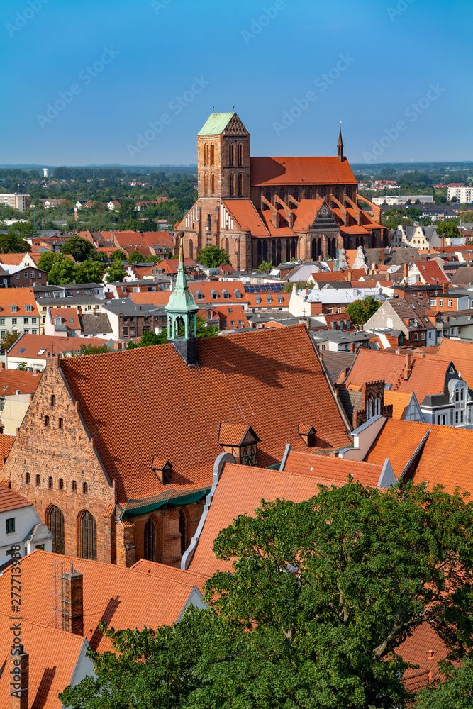 Obraz premium Wismar, Germany. Aerial view of the old town.