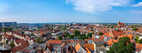 Wismar, Germany. Panoramic aerial view of the old town.
