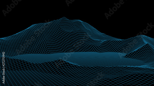 Vector wireframe 3d landscape. Technology grid illustration.