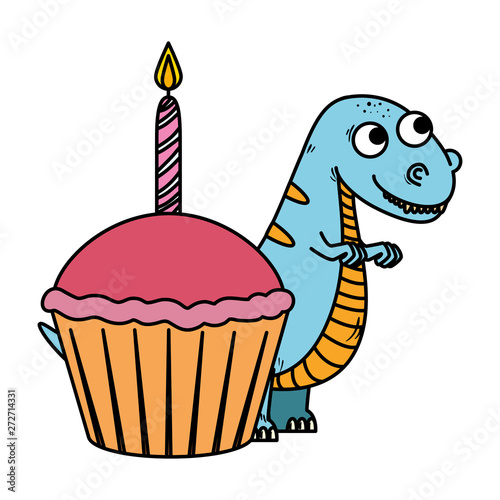 cute tyrannosaurus rex with sweet cupcake