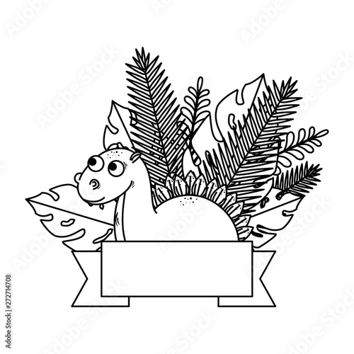 cute diplodocus with exotic leafs frame