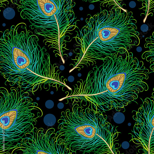 Seamless pattern with peacock feathers