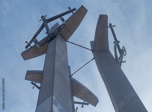 Gdansk, Poland - June 9, 2019: Monument to the Fallen Shipyard Workers of 1970 - monument commemorating the pacification of shipyard workers protesting against the communist regime in Poland