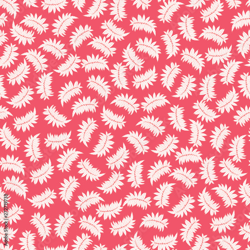 Vector red seamless pattern with tropical leaves. Suitable for textile, gift wrap and wallpaper. © Jamie Soon