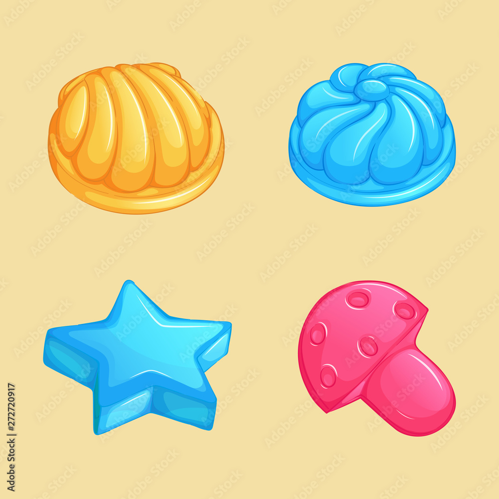 A set of children's molds for sand. Multi-colored bright summer children's toys for the beach. Vector cartoon objects.