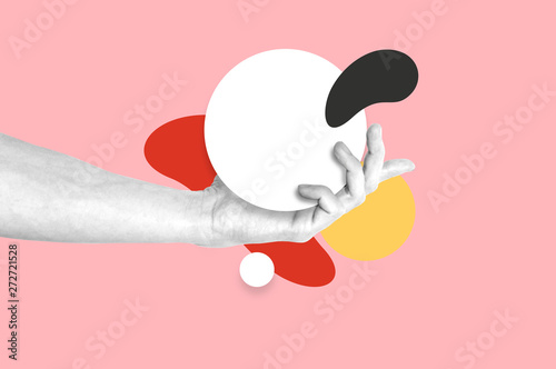 Leinwand Poster Man hand photo with abstract shapes fantasy illustration