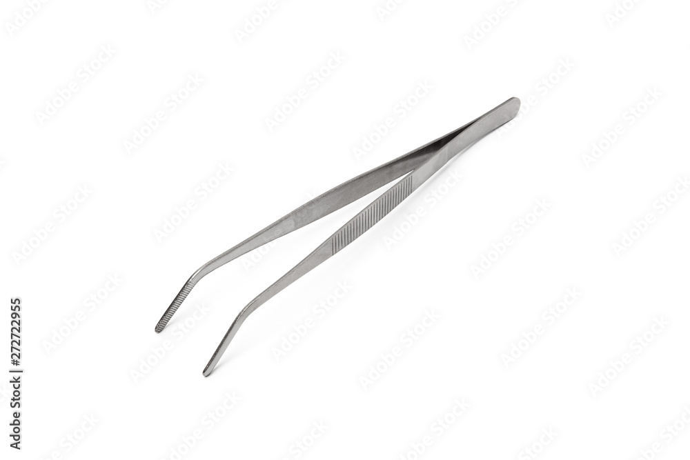 Steel anatomical tweezers isolated on white Steel anatomical tweezers isolated on white