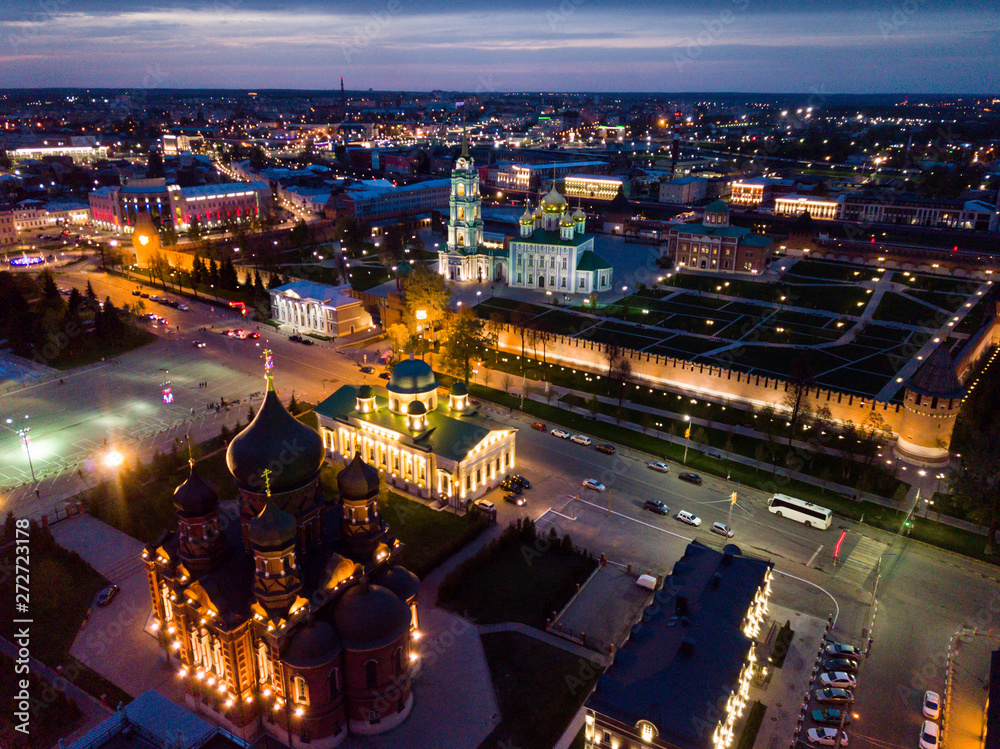 Obraz Night aerial view of Tula overlooking Kremlin and Assumption Cathedral