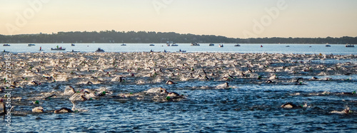 Obraz na płótnie Triathlon swimmers in Lake Monona, Madison, Wisconsin