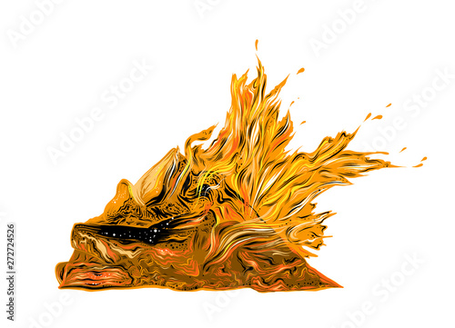 Vector drawing of bonfire in color, isolated on white background. Drawing for posters, decoration and print. Vintage style drawing. Vector illustration