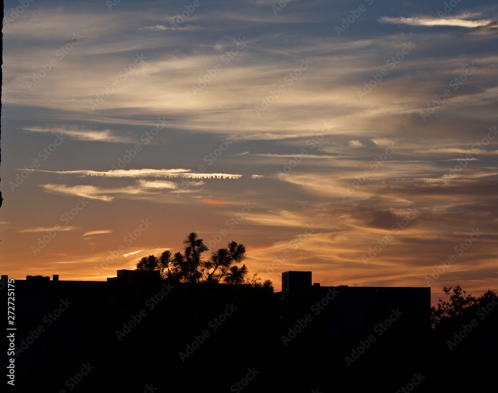 Skyline silhouette at sunset