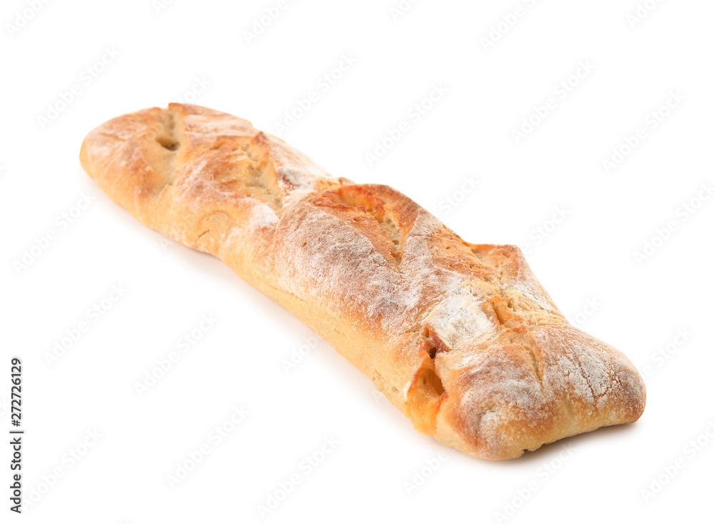 Baguette with cheese isolated on white. Fresh bread Baguette with cheese isolated on white. Fresh bread