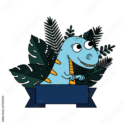 cute tyrannosaurus rex with exotic leafs frame