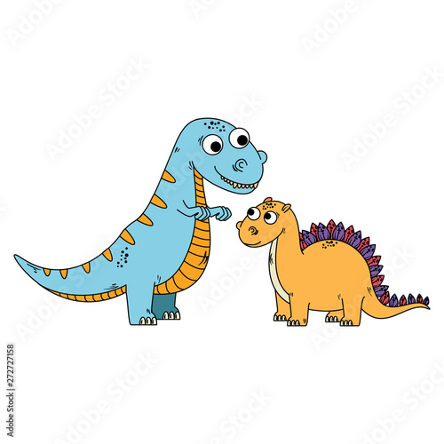 cute tyrannosaurus and diplodocus characters