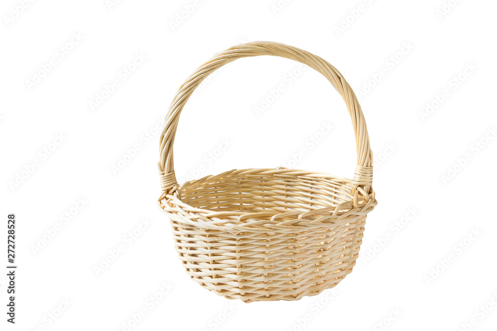 Empty bamboo basket isolated on white background.