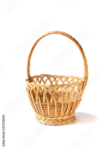 Empty bamboo basket isolated on white background.