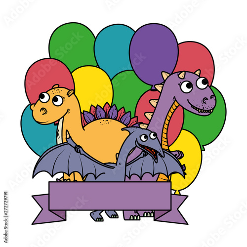 cute dinosaurs group with balloons helium frame